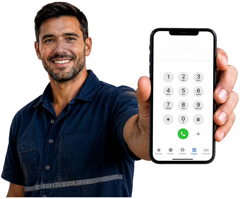 Annangrove Blocked Drains plumber holding a phone — call 1300 261 965